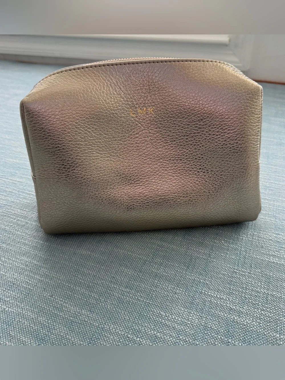 Cuyana Shimmer Metallic Pebbled Leather Tech Organizer Case Bag Monogram LMK